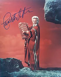 CHARLTON HESTON autographed photo as MOSES!!! Great pose!