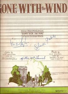 GONE WITH THE WIND" sheet music signed by THREE- GABLE, LEIGH, M